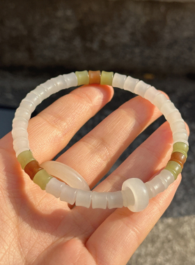 亏麻了方言和田玉精品特色温润青海料白玉多宝竹节直切手串手链O