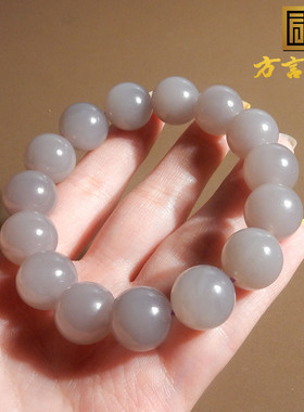 美美哒方言品牌和田玉佩戴级青海老坑冰烟紫卡14mm圆珠手串手链A2