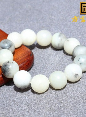 亏麻了方言和田玉新疆黑白分明意境青花籽料卡15mm圆珠手串手链O8