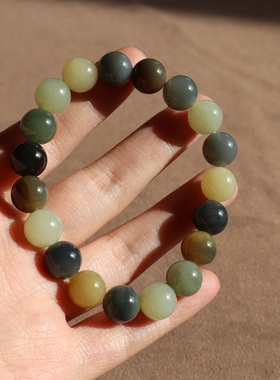 楼兰三色玉青花三彩10mm圆珠手串