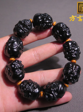 重磅级方言品牌和田玉新疆特色温润细腻墨玉籽料笑佛手串手链X7