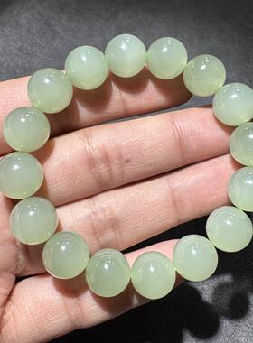 高品质方言和田玉老坑青海高冰起荧光带猫眼无结构晴水12mm手串S6