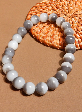 嗨翻方言品牌和田玉黑白分明青花聚宝盆籽料卡8mm圆珠手链手串R5