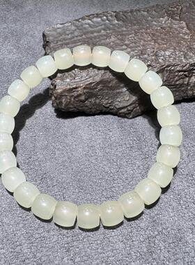 美美哒方言和田玉老坑青海料高冰起荧光晴水蜂蜜水8mm直切手串S6