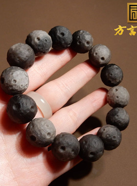 美美哒方言品牌和田玉精品佩戴级银曜石星球款串卡16mm手链手串A2