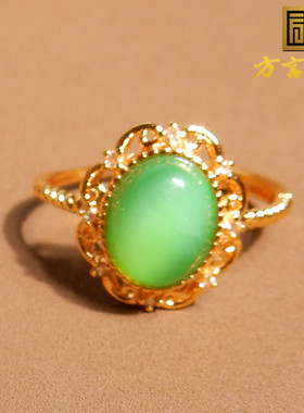 抢疯方言品牌和田玉佩戴级俄罗斯老坑料细腻猫眼碧玉银镶玉戒指w2