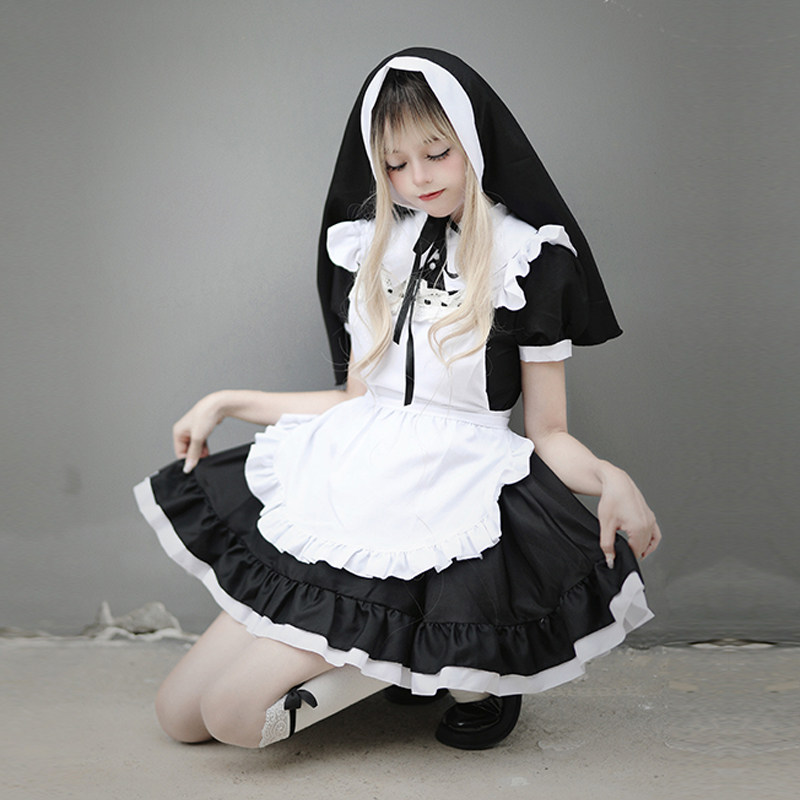 暗黑系围裙女仆cosplay万圣节修女角色扮演cos服纯欲女佣连衣裙_虎窝淘