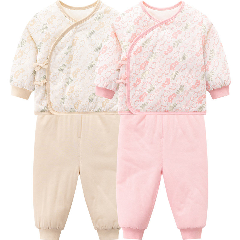 【商场同款】拉比童装套装2025新款春季男女童80g夹棉斜衿服套装