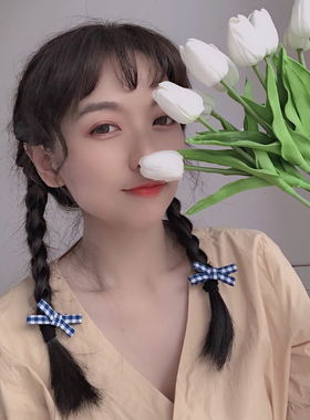 个装蓝色少女迷你刘海发夹蝴蝶结