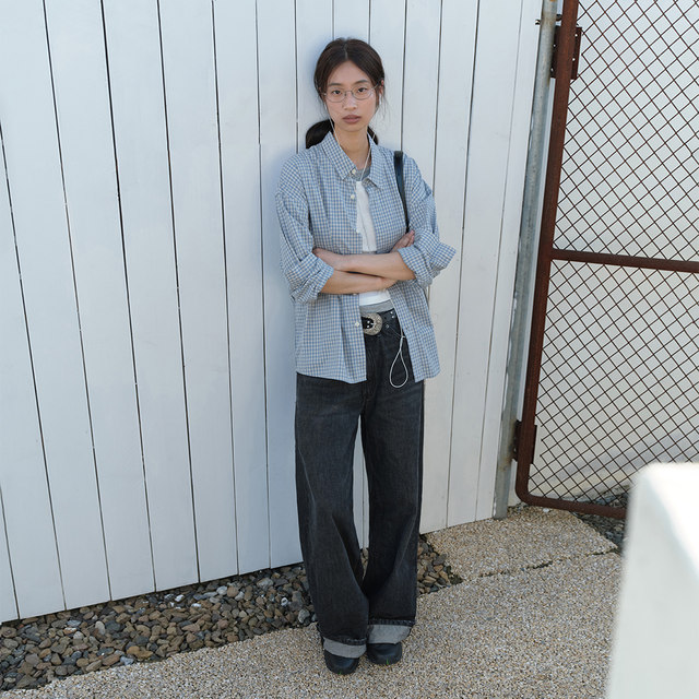 714street retro blue and white checked shirt