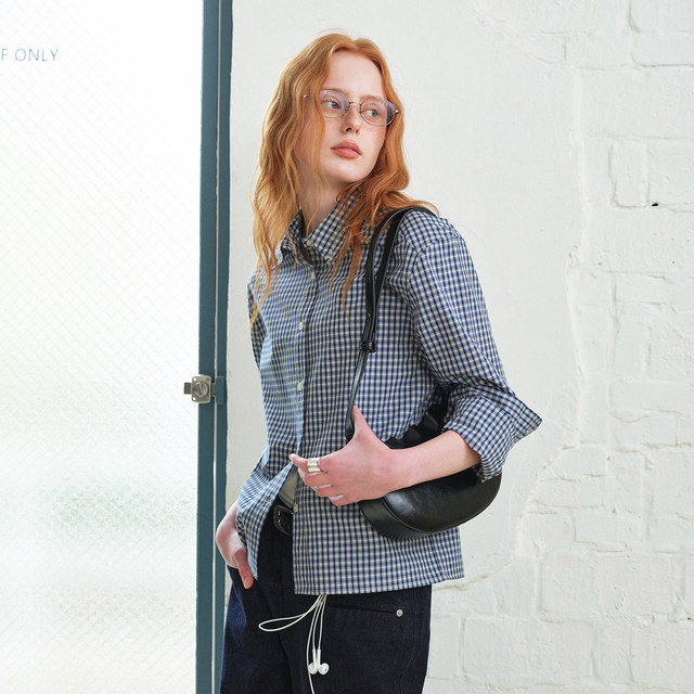 714street retro blue and white checked shirt