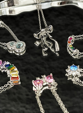 蝴蝶结丝带项链女款轻奢彩钻小众高级感锁骨链2024新款吊坠配饰潮