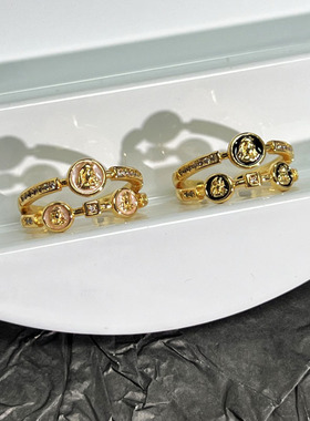 雕影浮光独特潮流vintage中古双层三古币戒指女创意嘻哈人像指环