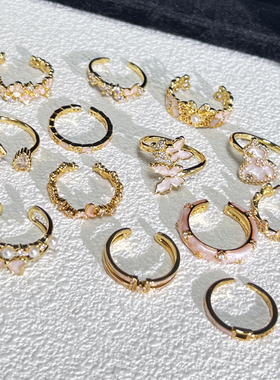 小香风花朵名媛甜美轻奢戒指女珍珠珐琅山茶花蝴蝶气质百搭食指戒