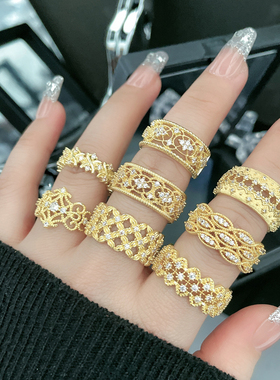 新中式复古蕾丝镂空高级感开口戒指女气质宫廷ins小众设计感指环