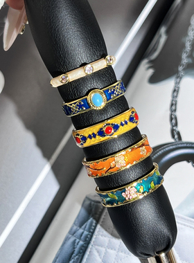 宫廷风唯美气质十里桃花珐琅滴釉气质开口戒指小众古风甜酷食指戒