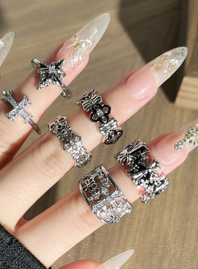 网红爆款暗黑风朋克十字架简约开口戒指无性别风时尚小众百搭指环