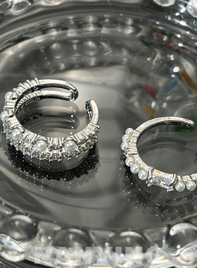 温柔气质甜酷珍珠锆石开口戒指女精致轻奢韩国网红时尚个性食指环