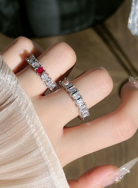 轻奢重工满钻爱心高级感时尚开口戒指女法式排钻百搭名媛风食指戒