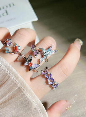 国风灵动超仙立体彩色飞鸟戒指女创意个性甜酷蝴蝶小众冷淡风指环