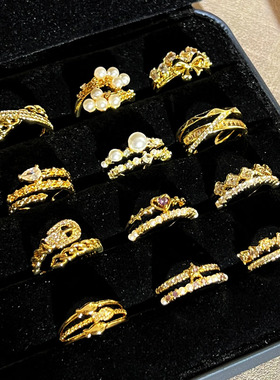 跨境欧美风甜酷双层排钻微镶气质开口戒女冷淡风精致轻奢时尚指环