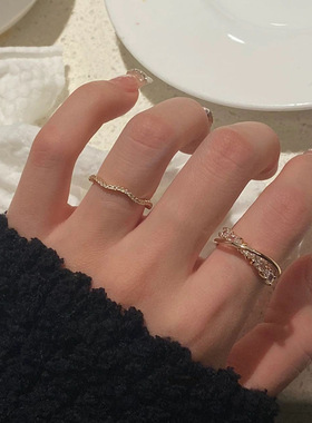 小众设计轻奢叠戴戒指女ins冷淡风高级感百搭镶嵌锆石开口食指环