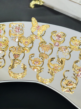 甜美粉钻皇冠蝴蝶精致时尚开口戒指女简约百搭个性小众设计感指环