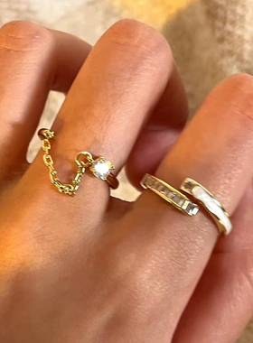 小众设计感日常百搭蝴蝶结链条开口戒指女冷淡风时尚气质轻奢指环