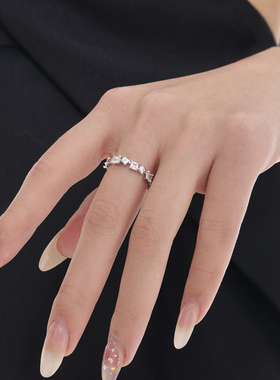 冷淡风简约开口戒指女锆石方块叠戴精致小众设计高级感开口戒指环