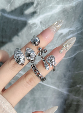 朋克狂潮简约个性素圈简约ins风戒指女吉他圆球造型轻奢百搭指环