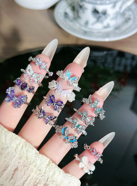 韩式满钻蝴蝶戒指女潮流甜美ins冷淡风时尚小众设计感可调节指环