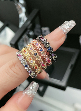 彩色多巴胺交叉开口戒指女小香风法式轻奢高级感个性冷淡风指环潮