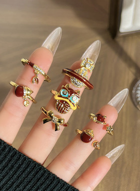 福运招财2026红色葫芦醒狮复古新年戒指女土星新中式气质百搭指环