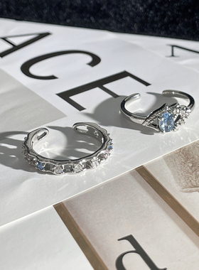 小众设计感轻奢蓝色锆石眼睛独特开口戒指女冷淡风精致时尚食指环