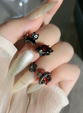 星球奇遇暗黑风个性黑猫土星组合戒指朋克中性风潮搭个性时髦指环