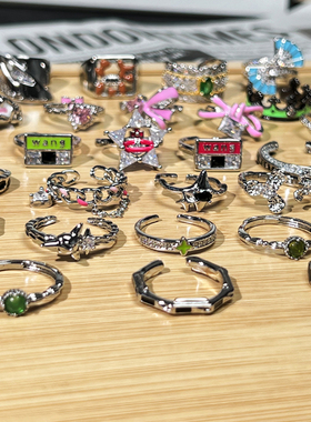 甜美时尚蝴蝶结粉色爱心几何滴釉开口戒指女小众冷淡风百搭指环潮