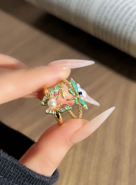 月眠星栖新中式创意珐琅开口戒指女网红小马蝴蝶混搭小众时尚指环