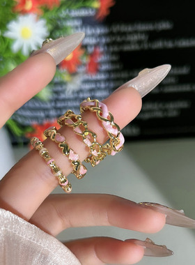 法式简约轻奢公主粉不规则爱心链条开口戒指女ins冷淡风气质指环