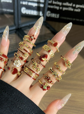 本命年幸运红色显白生肖马复古戒指女几何葫芦个性轻奢甜酷指环潮