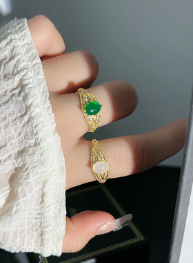 奢华宫廷风仿祖母绿高级感微镶开口戒指女冷淡风小众气质贵气指环
