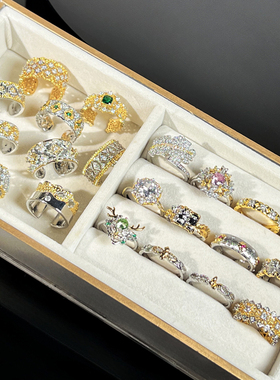 中古风蕾丝镂空双色开口戒指女轻奢高级感奢华气质小众设计感指环