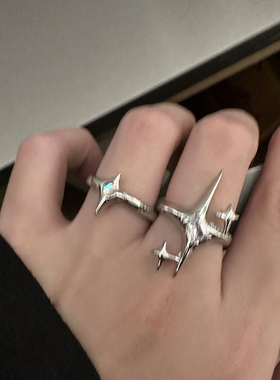 轻奢锆石芒星开口戒指女ins潮小众设计高级感食指戒时尚个性指环