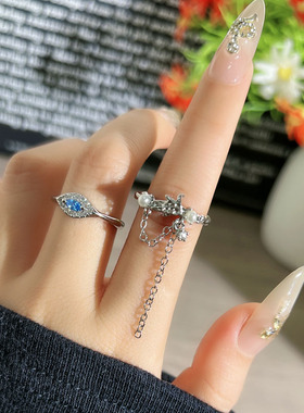 超仙千纸鹤链条小众设计感开口戒指女星星爱心彩钻甜酷混搭指环潮