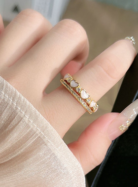 欧美跨境个性双层爱心可调节戒指女精致小众轻奢潮酷心形情侣指环