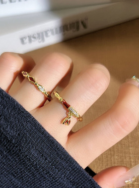 情人节礼物春节氛围感红色珐琅戒指女马上有钱气质竹节高级感指环