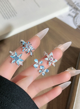 ins冷淡风小清新蓝色渐变雪花蝴蝶轻奢开口戒女气质甜酷小众指环
