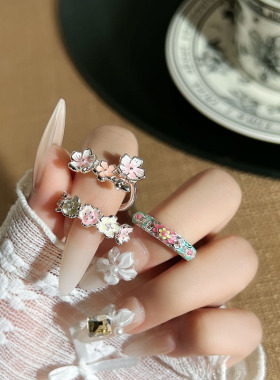 多巴胺甜美珐琅花朵潮流冷淡风简约戒指女气质时尚小众百搭食指戒
