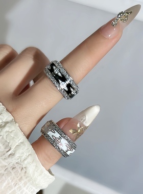 高级感轻奢重工土星开口戒指女中性风双色滴釉星球个性甜酷潮指环