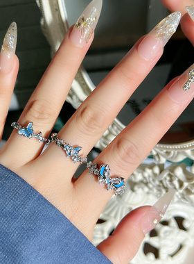 新款热卖小众设计感蓝蝶情侣戒指女轻奢个性时尚渐变蝴蝶闺蜜指环