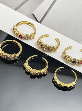 新款彩钻微镶甜酷开口戒指女ins冷淡风轻奢高级感气质小众食指戒